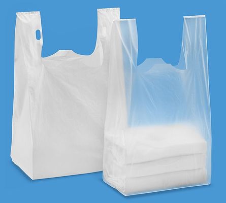 تی شرت کیسه خرید 13 میکروفون.  1000 / مورد، WHITE رنگ با چاپ، مواد HDPE